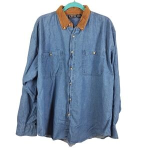 Citi Express Mens XL Denim Shirt Two Tone Vintage 90's Workwear Long Sleeve